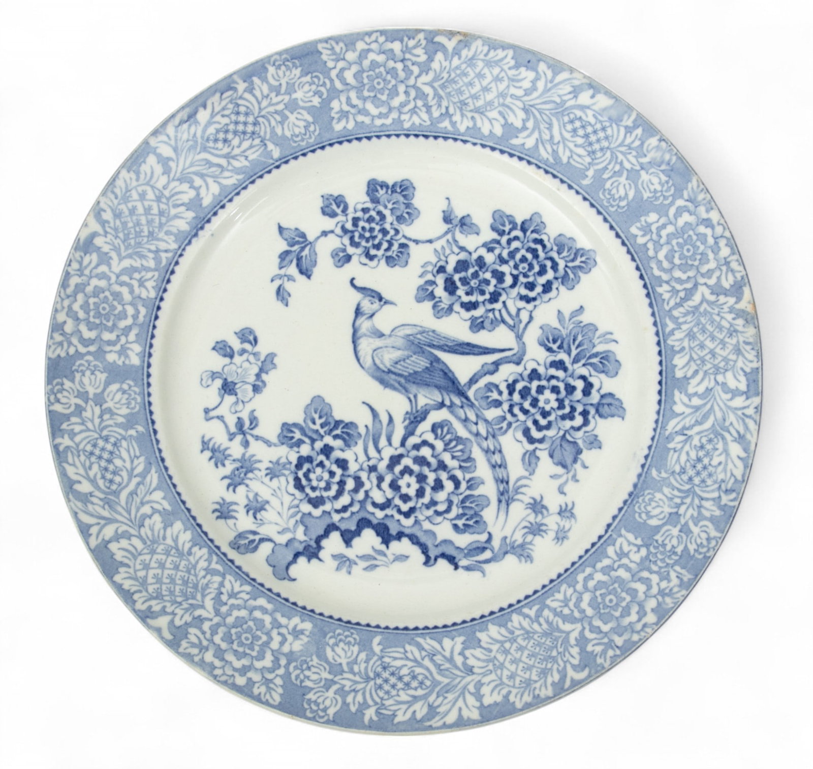 Adams (Tunstall, England) Porcelain Blue And White Display Plate 'Chinese Mongolia', Dia. 9" 1 PC: Adams (Tunstall, England) Porcelain Blue And White Display Plate 'Chinese Mongolia', Dia. 9" 1 PC Hallmark Est.1657. Marked 'Rd No 677960'. Provenance: Property of a Prominent Grosse Pointe, MI 
