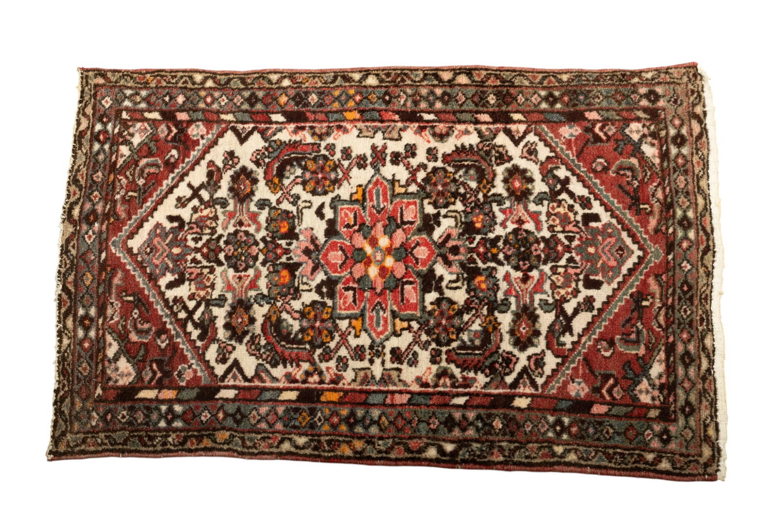 Hamadan (Iran) Handwoven Wool Oriental Rug 1980, W 2' 6" L 3' 10" (1 of 4)