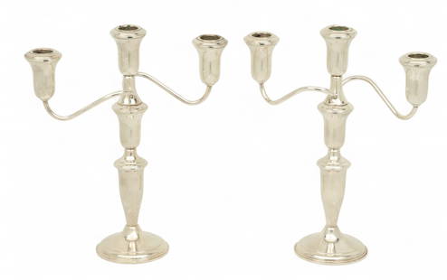 Reed And Barton Sterling Silver Candelabras 2000, H 11" W 9": Reed And Barton Sterling Silver Candelabras 2000, H 11" W 9" #421. Weighted bases. Two light.&nbsp; Provenance:  Property of a Bloomfield Hills, MI private collector. Dimensions: 1 PC x H 11" W 9"