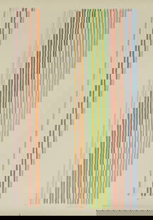 Gene Davis (American, 1920-1983) Lithograph in Colors on Wove Paper, 1980, 'Royal Curtain', H 27" W: Gene Davis (American, 1920-1983) Lithograph in Colors on Wove Paper, 1980, 'Royal Curtain', H 27" W 16.75" Signed in pencil, numbered 64/250, printed by Alpha Omega, published by London Arts Inc., Det