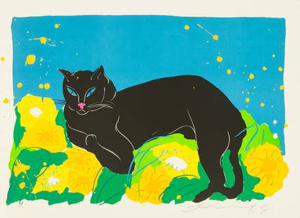 Walasse Ting (American/chinese, B. 1929-2010) Lithograph in Colors on Wove Paper, 1981, 'Black Cat',: Walasse Ting (American/chinese, B. 1929-2010) Lithograph in Colors on Wove Paper, 1981, 'Black Cat', H 18" W 27" Signed in pencil, dated and annotated AP (an artists proof aside from the edition),