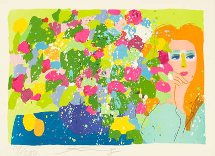 Walasse Ting (American/chinese, B. 1929-2010) Lithograph in Colors on Wove Paper, 'Woman with Vase',: Walasse Ting (American/chinese, B. 1929-2010) Lithograph in Colors on Wove Paper, 'Woman with Vase', H 17.75" W 26" Signed in pencil lower center, numbered 139/200, with the bindstamp Atelier Dumas