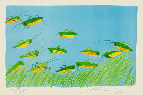 Walasse Ting (American/chinese, B. 1929-2010) Lithograph in Colors on Wove Paper, 1981, 'Busy Bodies: Walasse Ting (American/chinese, B. 1929-2010) Lithograph in Colors on Wove Paper, 1981, 'Busy Bodies Grasshoppers', H 17.75" W 26.25" Signed in pencil and dated lower right, numbered 161/200, with