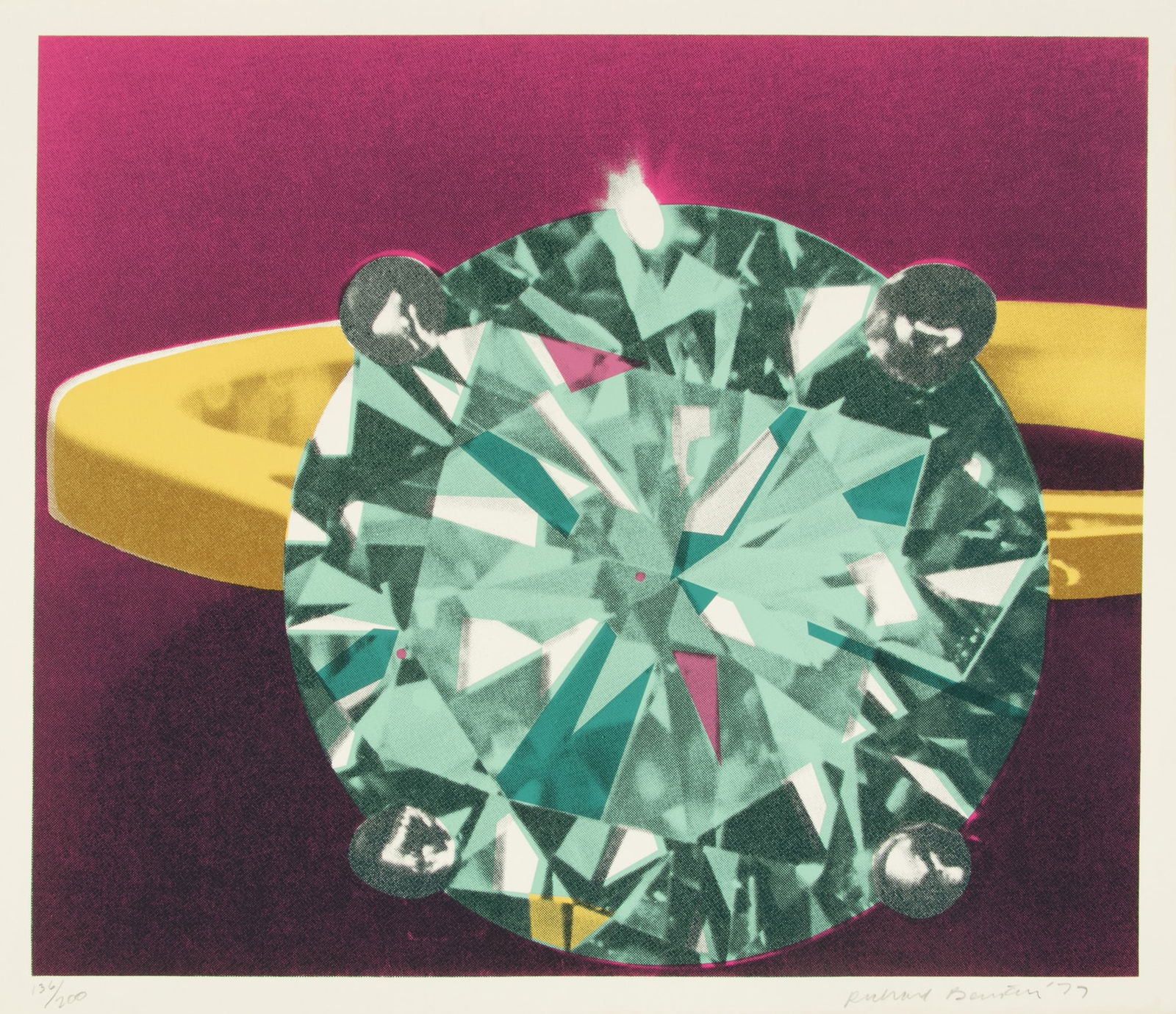 Richard Bernstein (American, B. 1939-2002) Silkscreen in Colors on Wove Paper, 1977, 'Diamond', H: Richard Bernstein (American, B. 1939-2002) Silkscreen in Colors on Wove Paper, 1977, 'Diamond', H 23.8" W 27.8" Pencil signed and dated in the lower right with an edition of 136/200 in the lower left.
