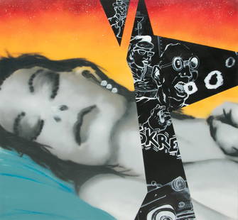 Daze (American, 1962) Acrylic on Canvas, 1991, 'Another Passing Chance at Bliss', H 60" W 60.5": Daze (American, 1962) Acrylic on Canvas, 1991, 'Another Passing Chance at Bliss', H 60" W 60.5" Signed, titled and dated February 1991 on the verso. Stretched canvas, unframed. Provenance: 