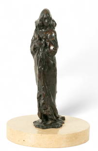 Paul Suttman (American, 1933-1993) Bronze Sculpture, Ca. 1967, 'Justine Standing', H 16.75" W 4.5" L: Paul Suttman (American, 1933-1993) Bronze Sculpture, Ca. 1967, 'Justine Standing', H 16.75" W 4.5" L 8" Signed and dated at the base with an edition of 1/6. Bronze standing female figure with a dark b