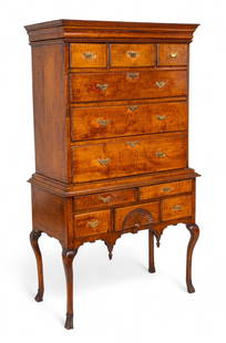 American Chippendale Tiger Maple Highboy 1780, H 68.5" W 39" Depth 20.5": American Chippendale Tiger Maple Highboy 1780, H 68.5" W 39" Depth 20.5" Cabriole legs with Spanish feet support chest consisting of three drawers under two half width drawers. Center drawer having a