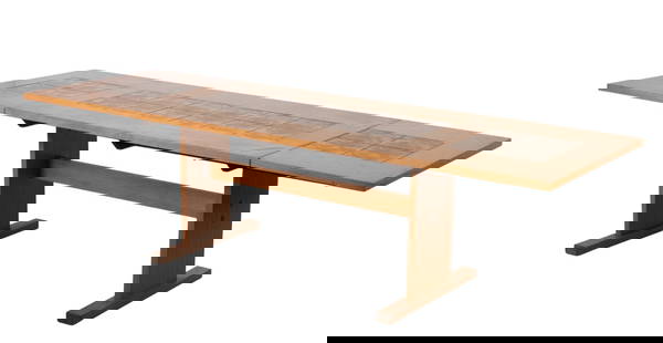 Gangso Mobler (Danish) Modern Teak Wood Tile Table H 28" W 34.5" L 59.5": Gangso Mobler (Danish) Modern Teak Wood Tile Table H 28" W 34.5" L 59.5" Having 12 inset tile on a rectangular top, along with two leaves D. 22" W. 34.5. Provenance:  A Troy, MI private collector Dime