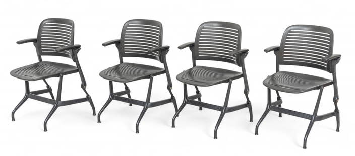 Steelcase (Grand Rapids, Mi) Stackable Armchairs, 2000s, H 34.25" W 22.5" Depth 21" 19 PCS: Steelcase (Grand Rapids, Mi) Stackable Armchairs, 2000s, H 34.25" W 22.5" Depth 21" 19 PCS Flexible plastic seats and backrests. Flexible frame allows for a slight rocking motion. Arms raise and lower