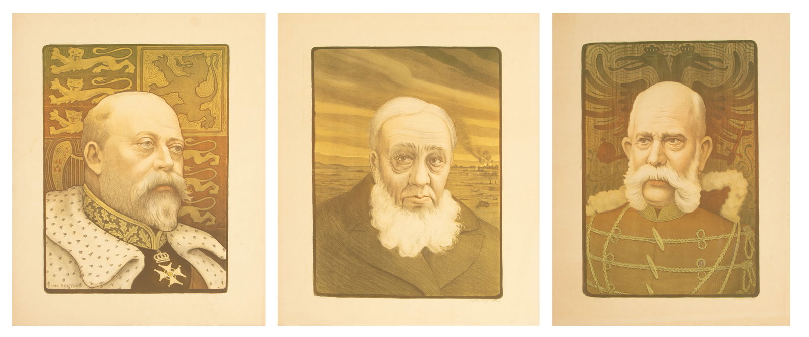 Paul Berthon (French, 1872-1909) Lithographs in Color on Paper, Ca. 1900, 'President Paul Kruger, (1 of 7)