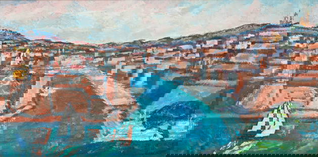 Dominique Leca (French, B. 1938) Oil on Board 20th Century, 'Entree Du Vieux Port, Marseille', H 15": Dominique Leca (French, B. 1938) Oil on Board 20th Century, 'Entree Du Vieux Port, Marseille', H 15" W 31" Frame Size: H 26.25" W 42" Depth 3" Signed by the artist lower right.&nbsp; Countersigned and