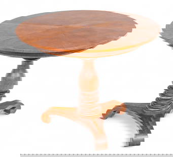 Baker Furniture (Est.1890) Milling Road Collection Carved Mahogany Round-Top Pedestal Table, H 29": Baker Furniture (Est.1890) Milling Road Collection Carved Mahogany Round-Top Pedestal Table, H 29" Dia. 36" From the Milling Road Collection. Turned wood pedestal base with three scrolling feet. Bookm