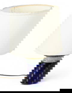 Olle Alberius for Rörstrand (Sweden) Ceramic 6702 Table Lamp, Ca. 1960s, H 11" Dia. 5": Olle Alberius for R&#246;rstrand (Sweden) Ceramic 6702 Table Lamp, Ca. 1960s, H 11" Dia. 5" Glazed ceramic table lamp in blue, grey and brown. Marked on the underside Rorstrand Sweden 6702. Electrifie