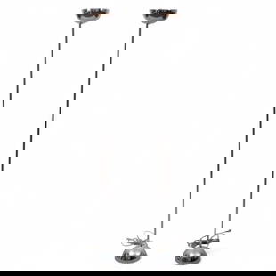 Pair of George Kovacs (Austrian/American, 1926-2007) Chrome-plated Torchiere Floor Lamps, H 68.75": Pair of George Kovacs (Austrian/American, 1926-2007) Chrome-plated Torchiere Floor Lamps, H 68.75" Dia. 7" 2 PCS Weighted bases with slender rods terminating in a demi lune shades. Both electrified wi