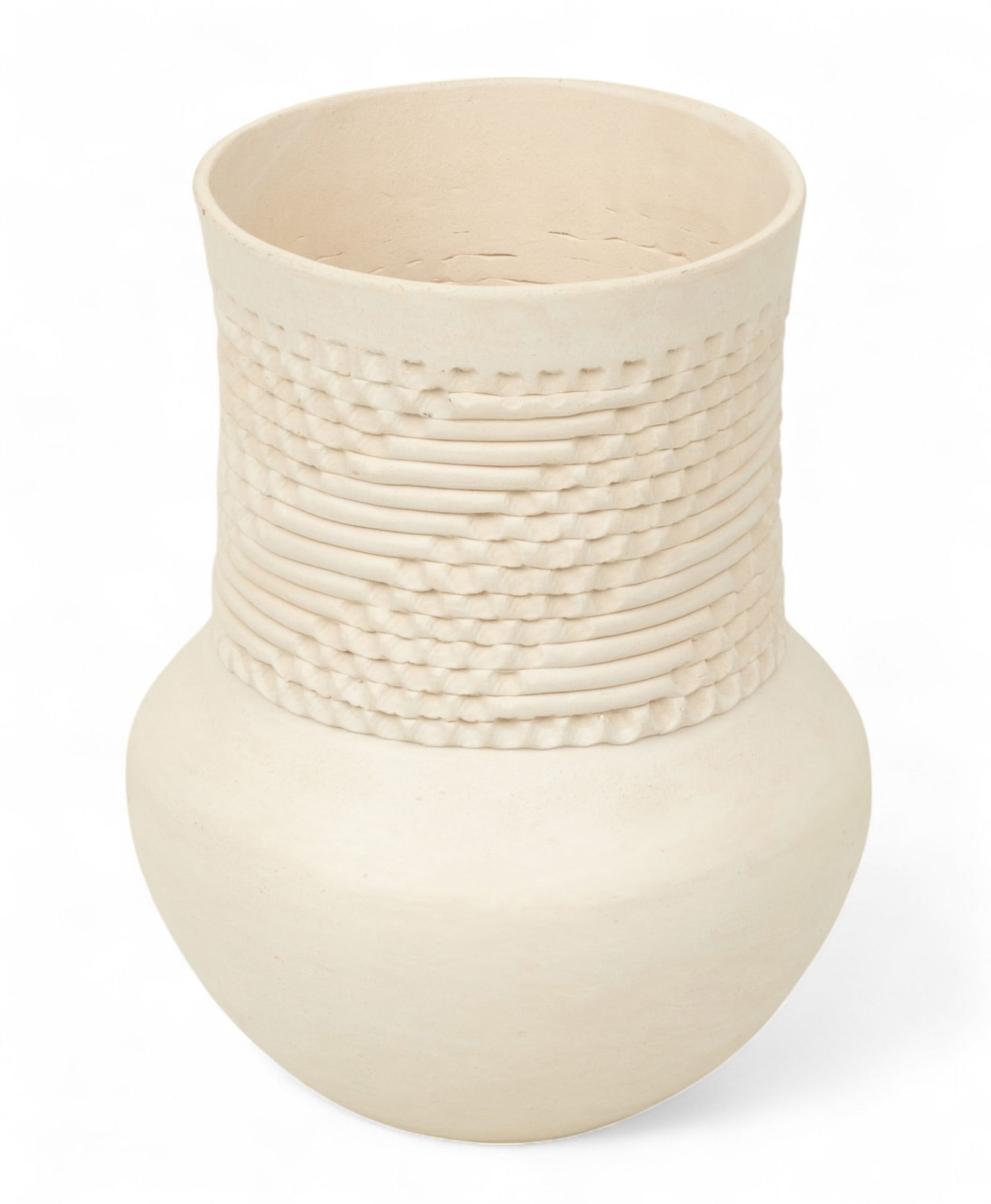 Stella Shutiva (Native American, Acoma, 1935-1997) Corrugated Pottery Olla H 9.5" Dia. 7" (1 of 3)