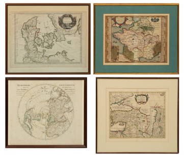 Grouping of Hand Colored Framed Maps, Middle East, Gaul, Denmark And the Northern Hemisphere 4 PCS: Grouping of Hand Colored Framed Maps, Middle East, Gaul, Denmark And the Northern Hemisphere 4 PCS Lot includes: (1.) Franciscus Haraeus' Lumen Historiarum per Orientem. Focusing on the Middle