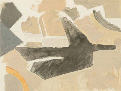 Georges Braque (French, 1882-1963) Lithograph in Colors on Wove Paper 1967, 'Oiseaux Beige, from: Georges Braque (French, 1882-1963) Lithograph in Colors on Wove Paper 1967, 'Oiseaux Beige, from Derriere Le Miroir', H 14" W 17.5" Frame Size: H 25" W 29.25" Depth 2" Published/printed in a limited e