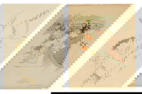 Henri De Toulouse-Lautrec (French, 1864-1901) Lithographs on Paper, 'Ta Bouche, Skating', 2 PCS: Henri De Toulouse-Lautrec (French, 1864-1901) Lithographs on Paper, 'Ta Bouche, Skating', 2 PCS Lot includes: A color lithograph page from the French magazine "Le Rire". Titled Skating: Professional B