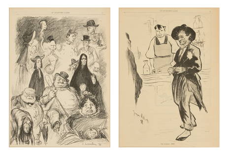 Jacques Villon And Charles Leandre Lithograph Prints for Au Quartier Latin Magazine, Ca. 1897, H: Jacques Villon And Charles Leandre Lithograph Prints for Au Quartier Latin Magazine, Ca. 1897, H 16.25" W 12" 2 PCS Two pages from the French magazine Au Quartier Latin. Featuring "Ceux qui ne se degu