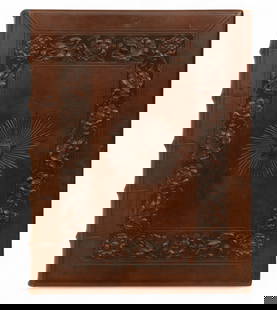Tooled Brown Leather Photo Binder 1940, H 19" W 15": Tooled Brown Leather Photo Binder 1940, H 19" W 15" Brown leather. Includes no photos. Provenance: Property of a Bloomfield Hills, MI private collector. Dimensions: 1 PC x H 19" W 15"