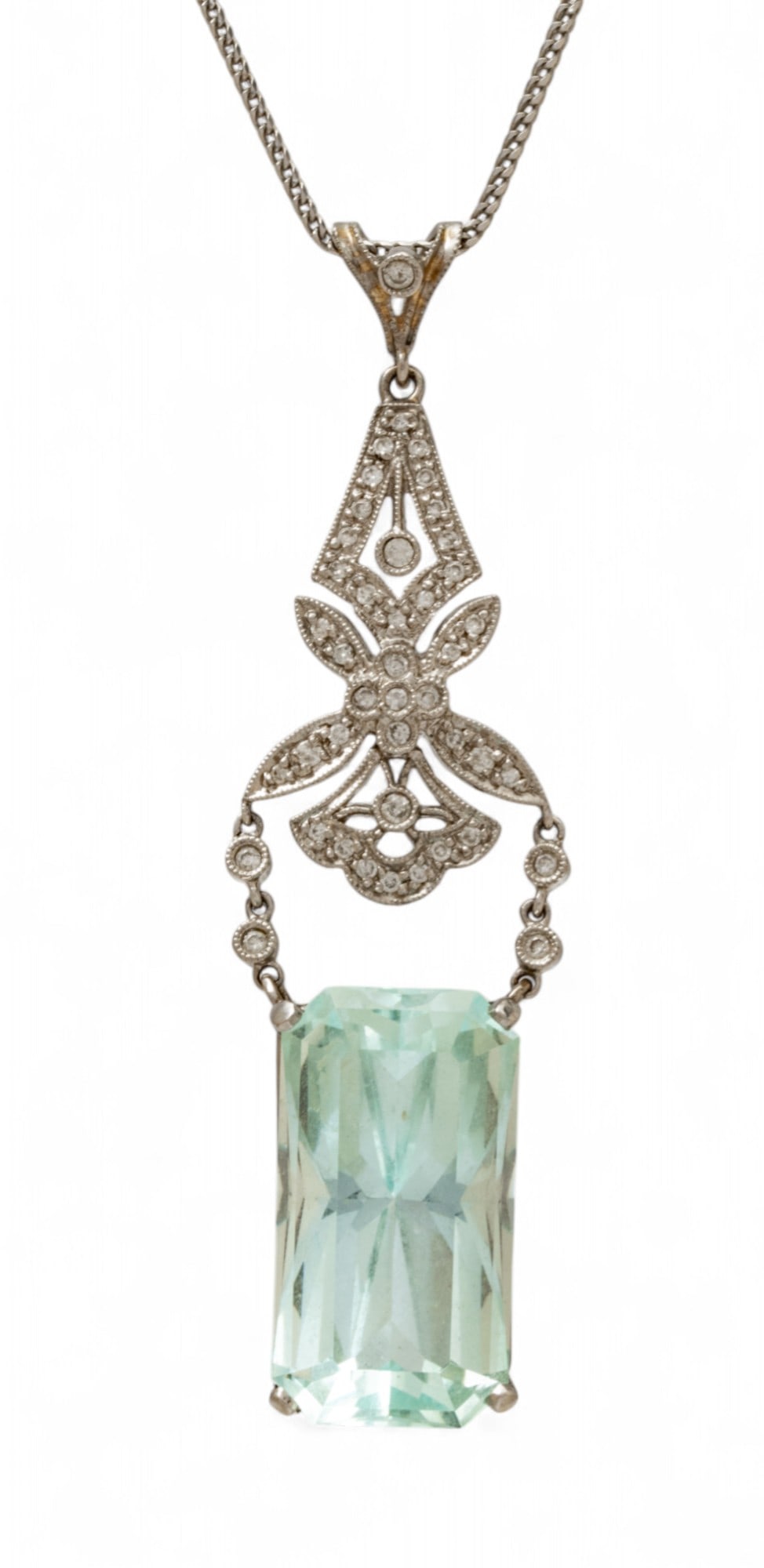 Aquamarine Pendant,14K White Gold Chain, H 22mm W 12mm 12 g (1 of 7)