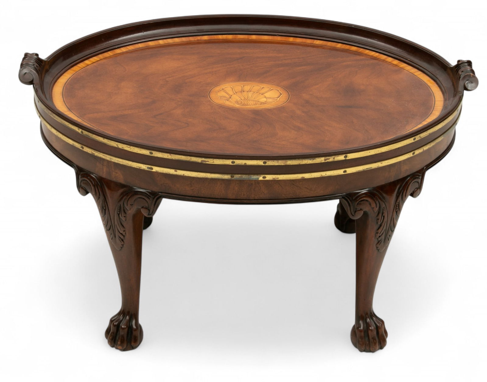 Chippendale Mahogany And Satinwood Oval Cocktail Table 1980, H 18" W 22" L 31" (1 of 5)