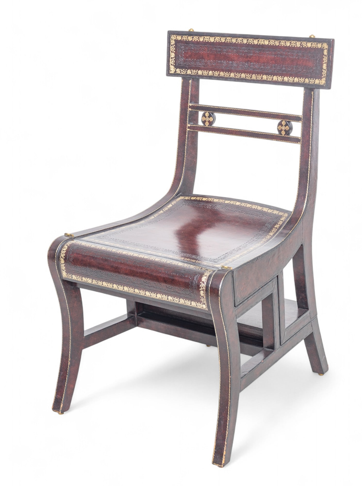 Maitland-Smith (British) Regency Style Leather-clad Metamorphic Library Chair/steps H 35" W 21.5" (1 of 12)