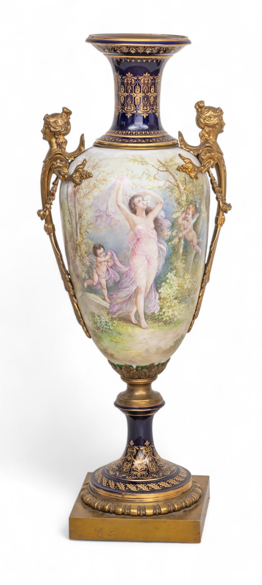 Sevres Hand Painted Ormolu-Mounted Porcelain Urn, Signed A. Maglin, Late 19th Century, H 44.5" W 17" (1 of 13)