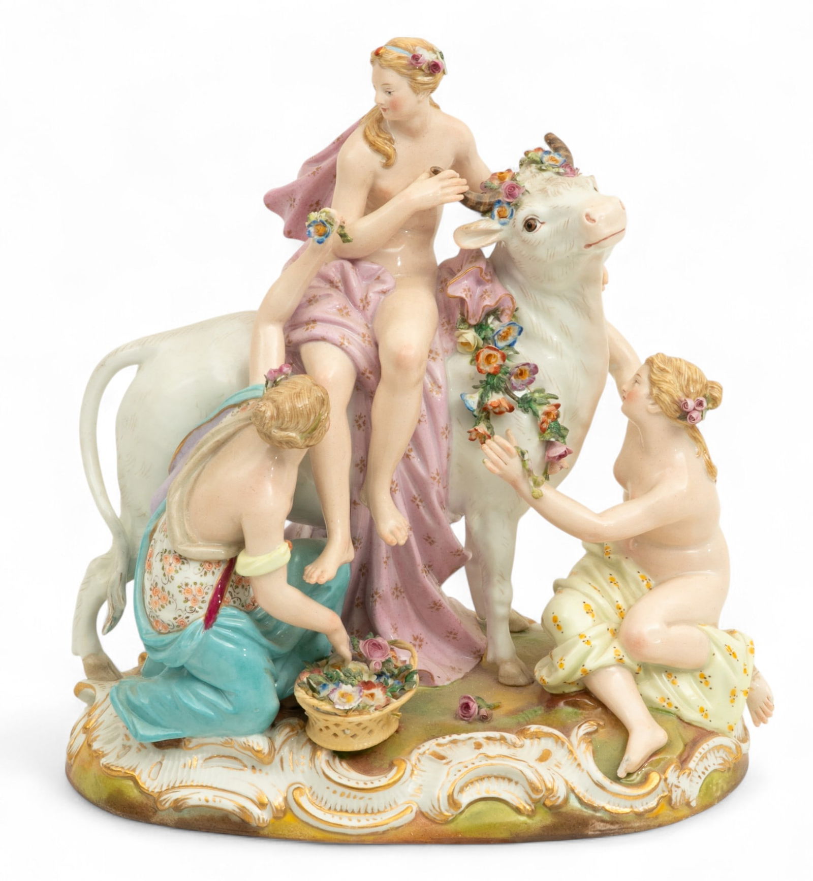 Meissen (German) Porcelain Figural Group 19th.c., 'Europa And the Bull', H 8.5" W 8" Depth 4.5" (1 of 5)