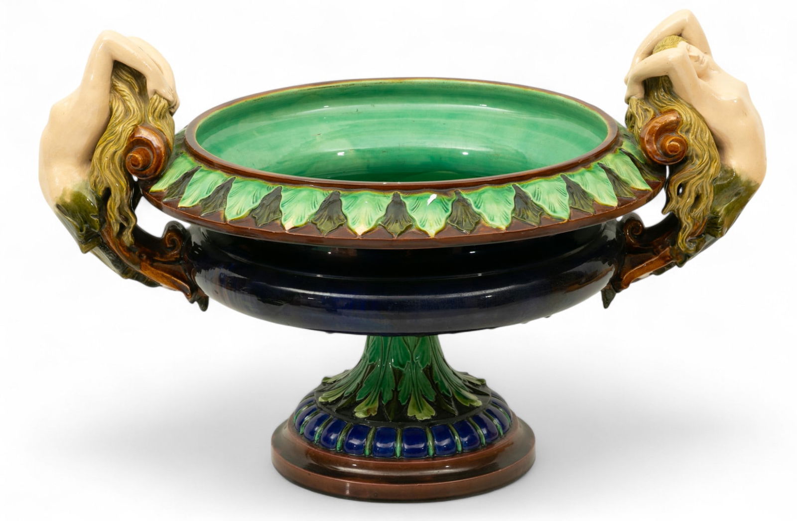 English Majolica Figural Centerpiece on Pedestal 1870-1880, H 12" W 15" L 21" (1 of 9)