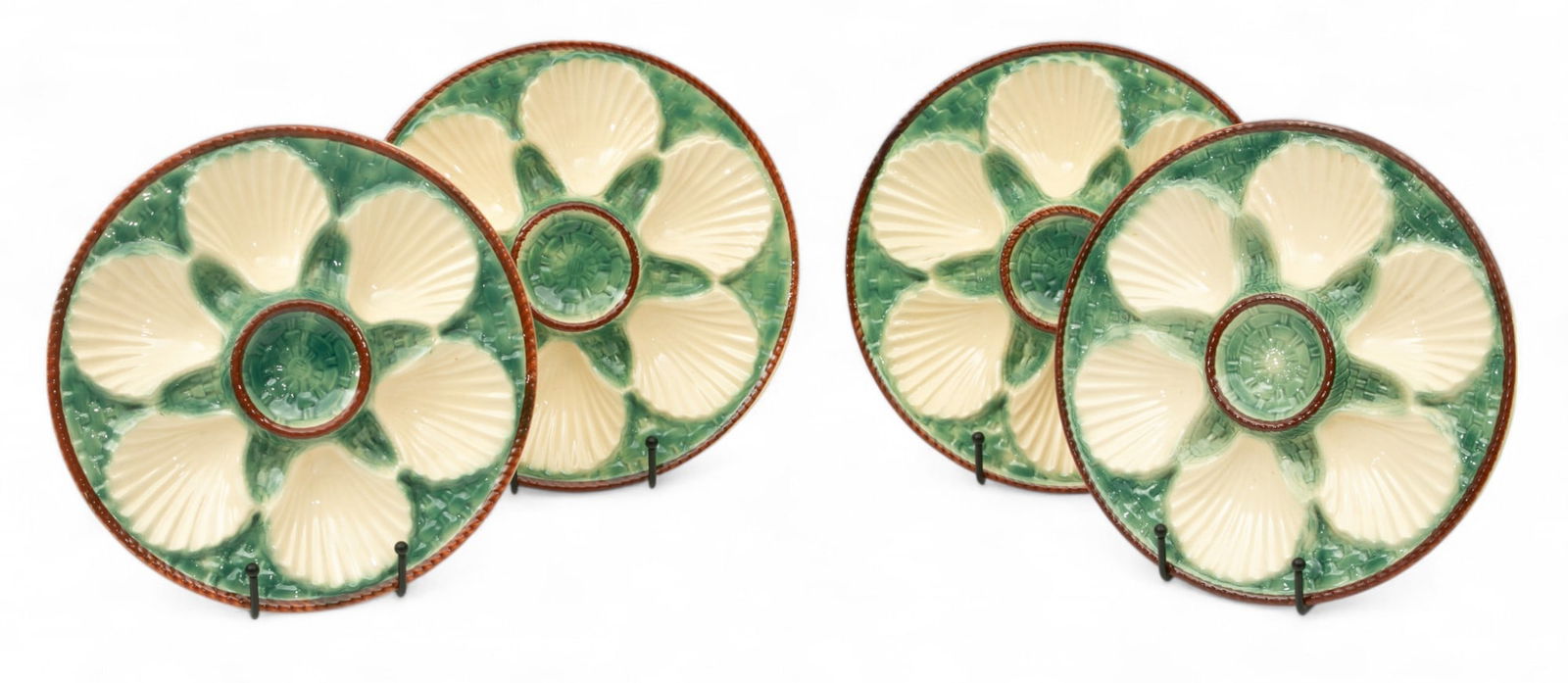 French Majolica Oyster Plates 19th C., Dia. 9.5" 4 PCS (1 of 2)