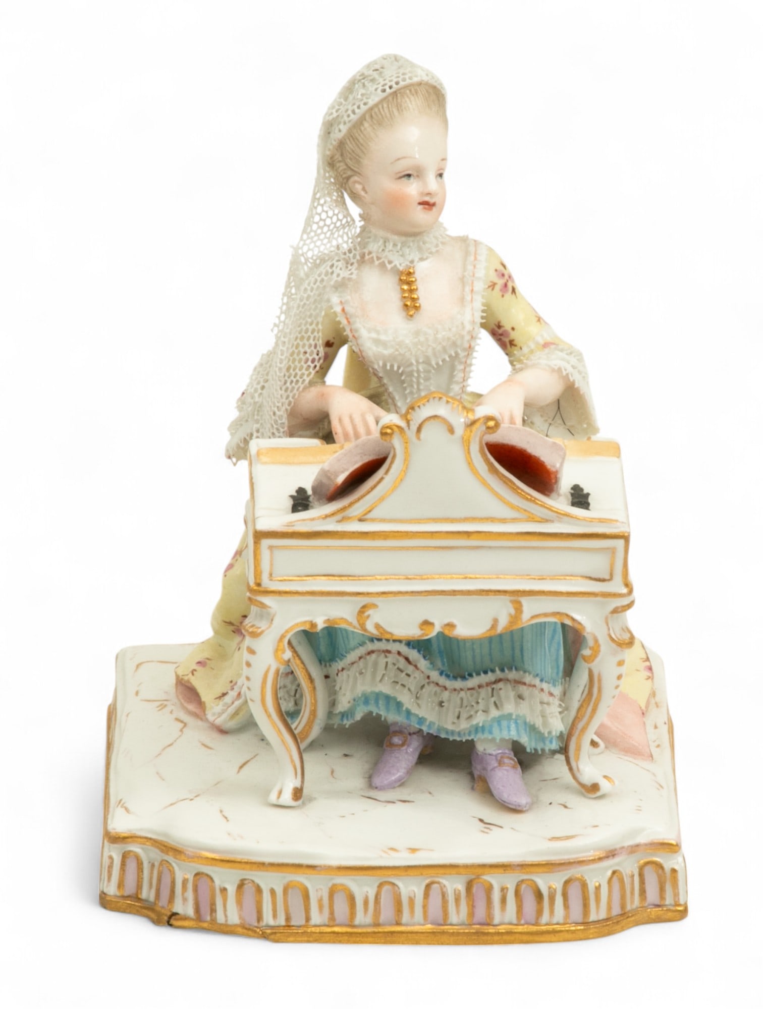 Meissen (German) Porelain Figurine 19th.c., 'Lady Playing a Harpsichord', H 6" W 3.75" (1 of 5)