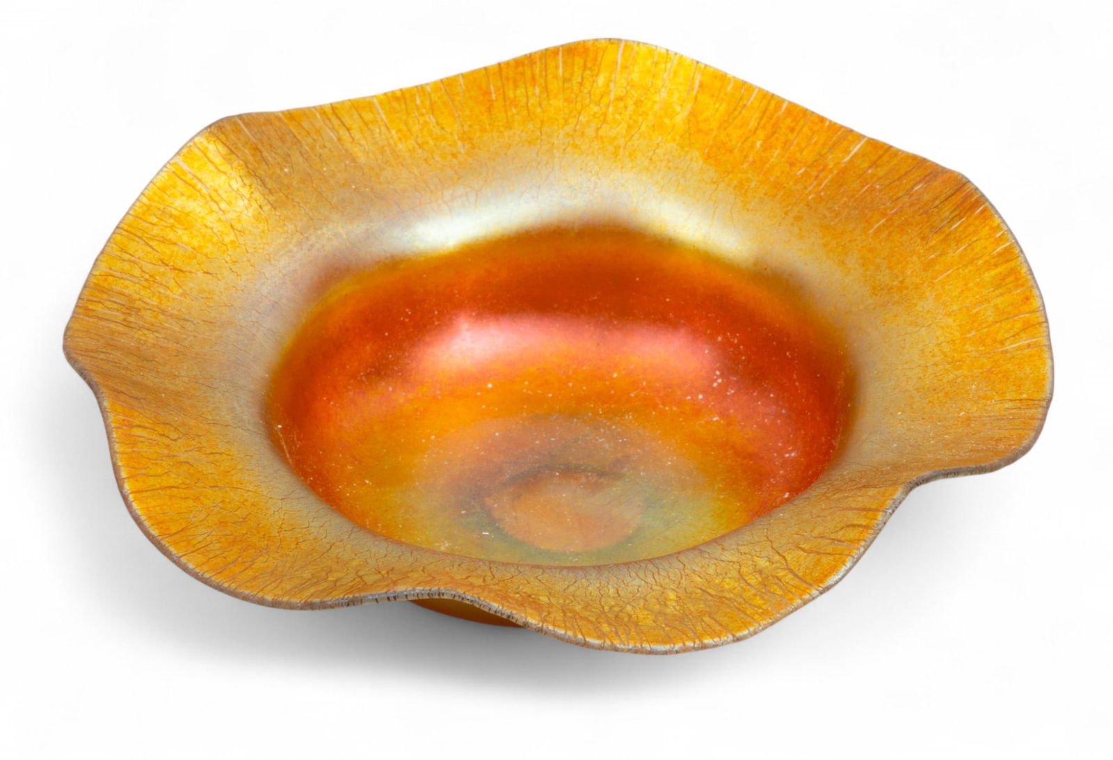 Steuben Gold Aurene Glass Fluted Rim Bowl H 1.25" Dia. 6" (1 of 4)