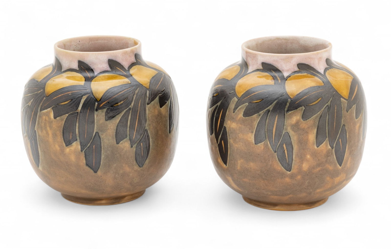 Pair of Royal Doulton (English, B. 1815) Art Deco Glaze Pottery Vases, 20th Cen., 'Orange Pattern', (1 of 7)