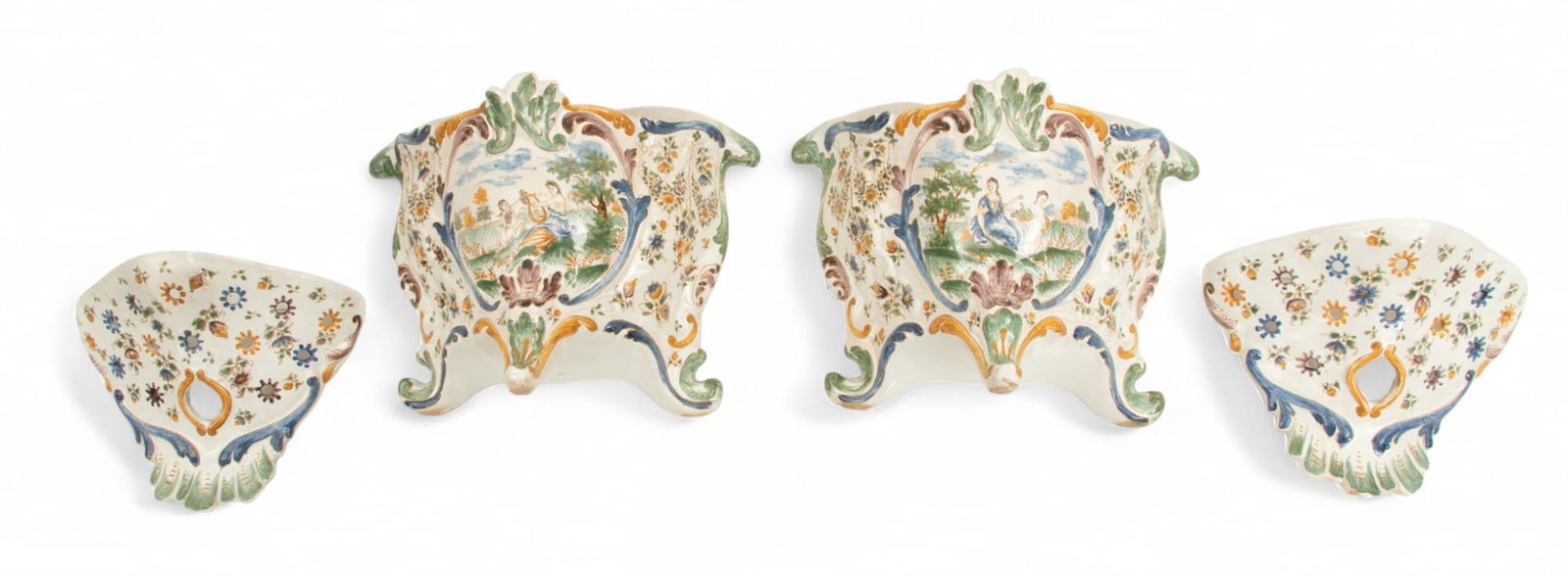 French Faience Pottery Pocket Vases, Ca. 1900, 4 PCS (1 of 6)