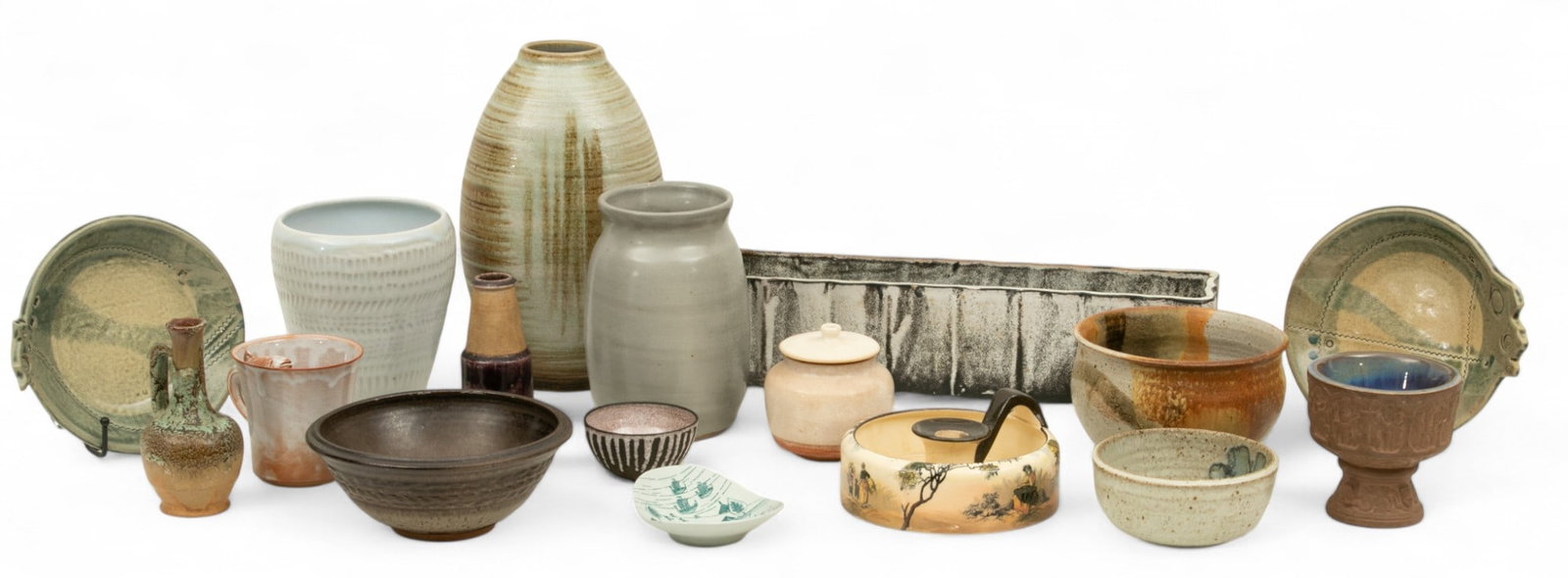 Studio And Art Pottery Including Royal Doulton, Michael Andersen & Sons 17 PCS: Studio And Art Pottery Including Royal Doulton, Michael Andersen & Sons 17 PCS Grouping of studio and art pottery pieces including vases, bowls, a rectangular planter, small decorative vessels, and mi