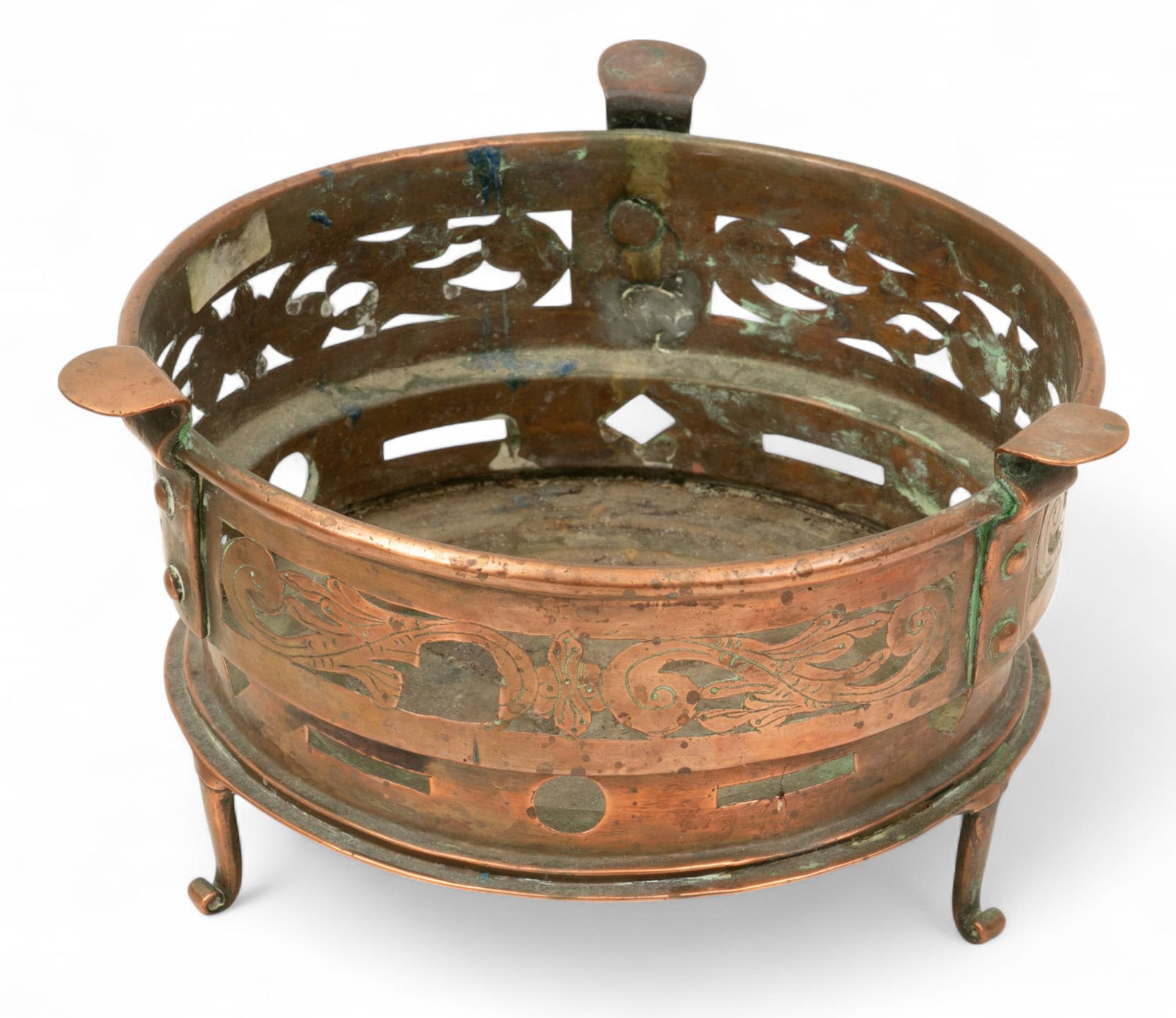 Danish Copper Footed Brazier Now Used As a Planter 18th C., H 5" Dia. 10" (1 of 5)