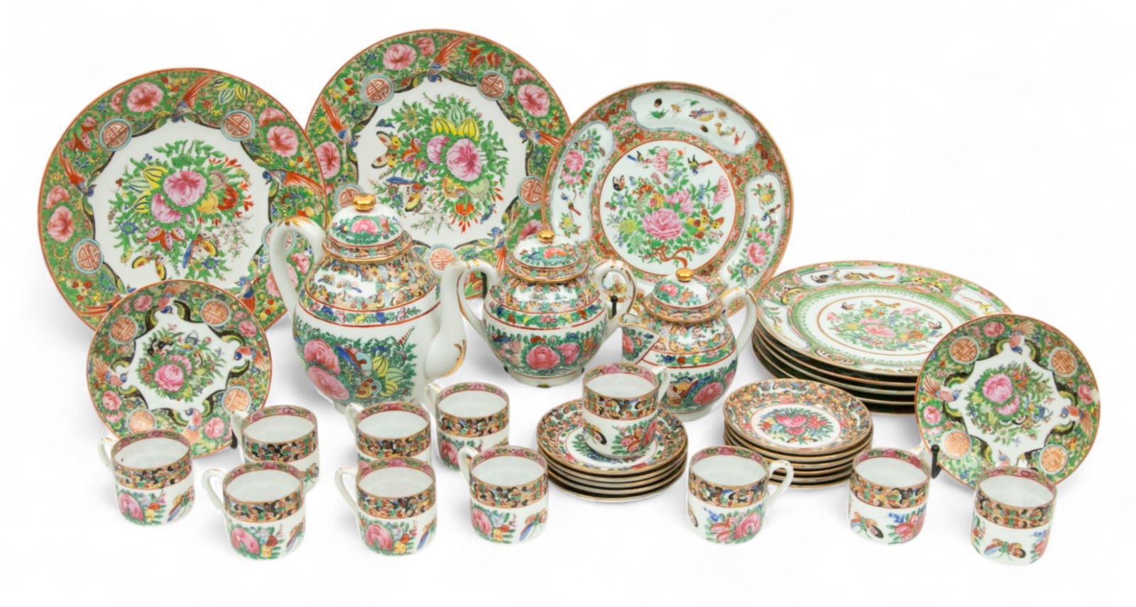 Chinese Rose Medallion Porcelain Tea Set, Ca. 1900, 32 PCS (1 of 11)