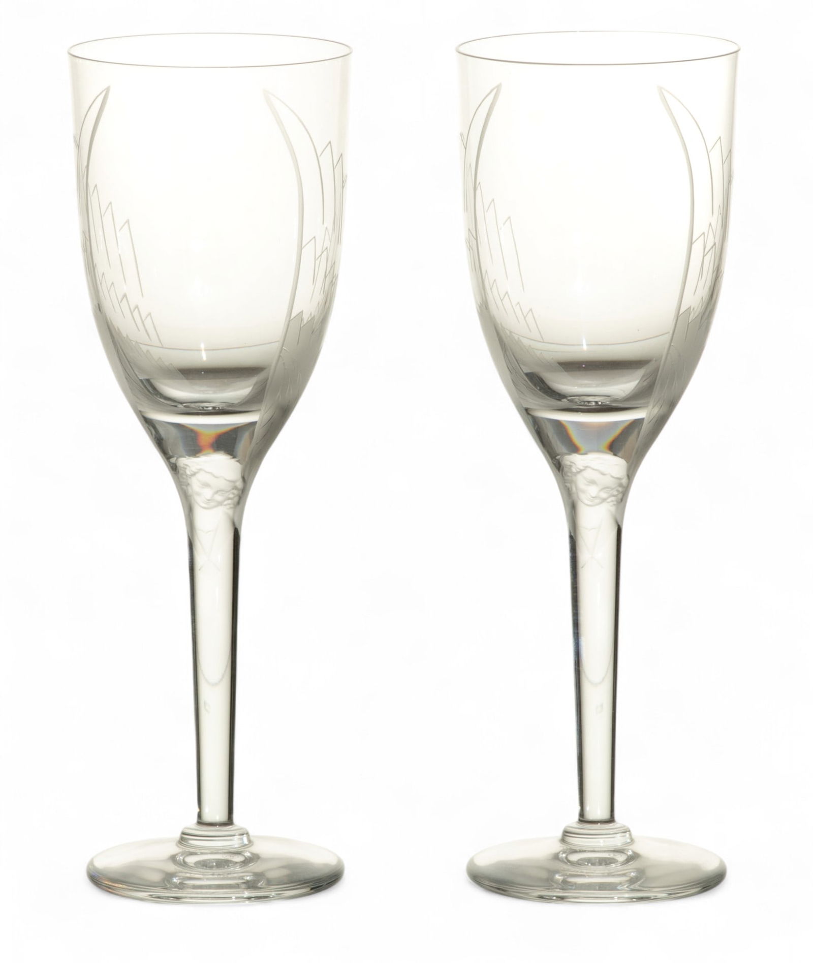 Lalique (French) Crystal Angel Champagne Flutes, Pair, 2 PCS (1 of 4)