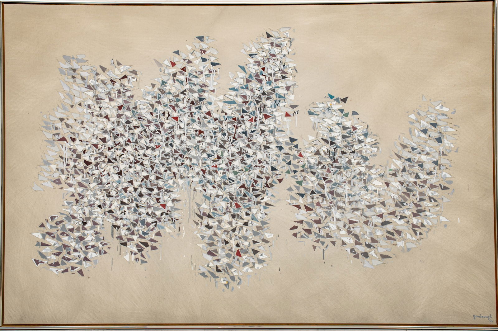 Robert Goodnough (American, 1917-2010) Oil And Acrylic on Canvas, 1984, 'Color White Gray', H 48" W: Robert Goodnough (American, 1917-2010) Oil And Acrylic on Canvas, 1984, 'Color White Gray', H 48" W 78" Frame Size: H 49.25" W 79.25" Presenting a large, cloud-like formation made up of hundreds of sm