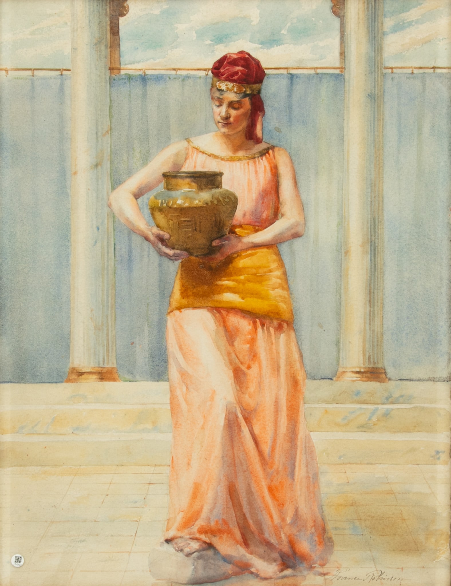 Florence Vincent Robinson (American, 1874-1937) Watercolor on Paper, 'Grecian Maiden Carrying an (1 of 7)