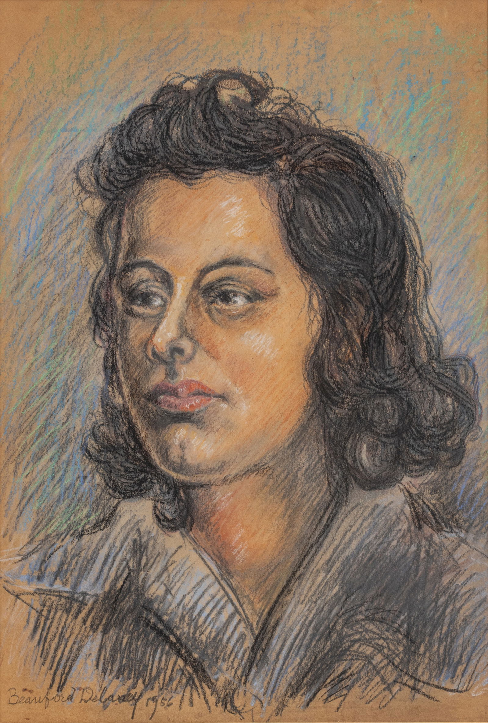 Beauford Delaney (American, 1901-1979) Pastel on Paper, 1956, 'Portrait of a Woman', H 18.5" W 12.5" (1 of 6)