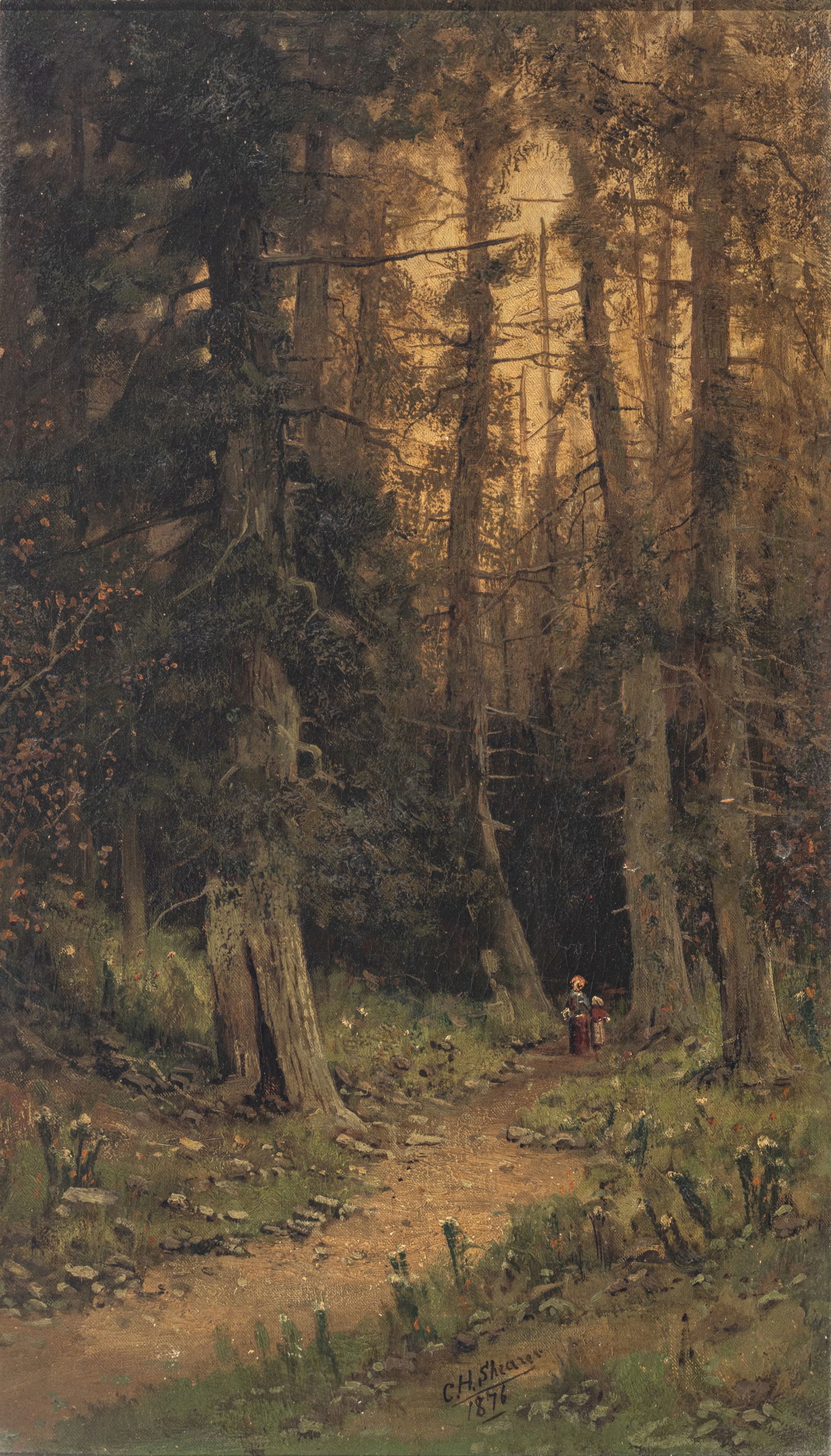 Christopher High Shearer (American, 1846-1026) Oil on Canvas 1876, 'Mother And Child on a Forest (1 of 7)