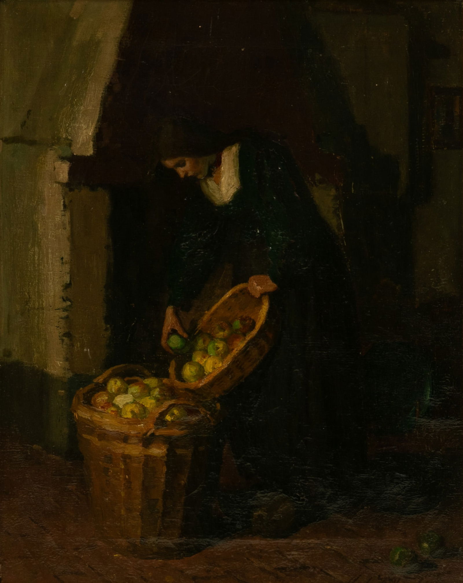 Charles Waltensperger (American, 1870-1931) Oil on Canvas, 'Woman with Apples', H 18" W 14.5" Frame (1 of 6)