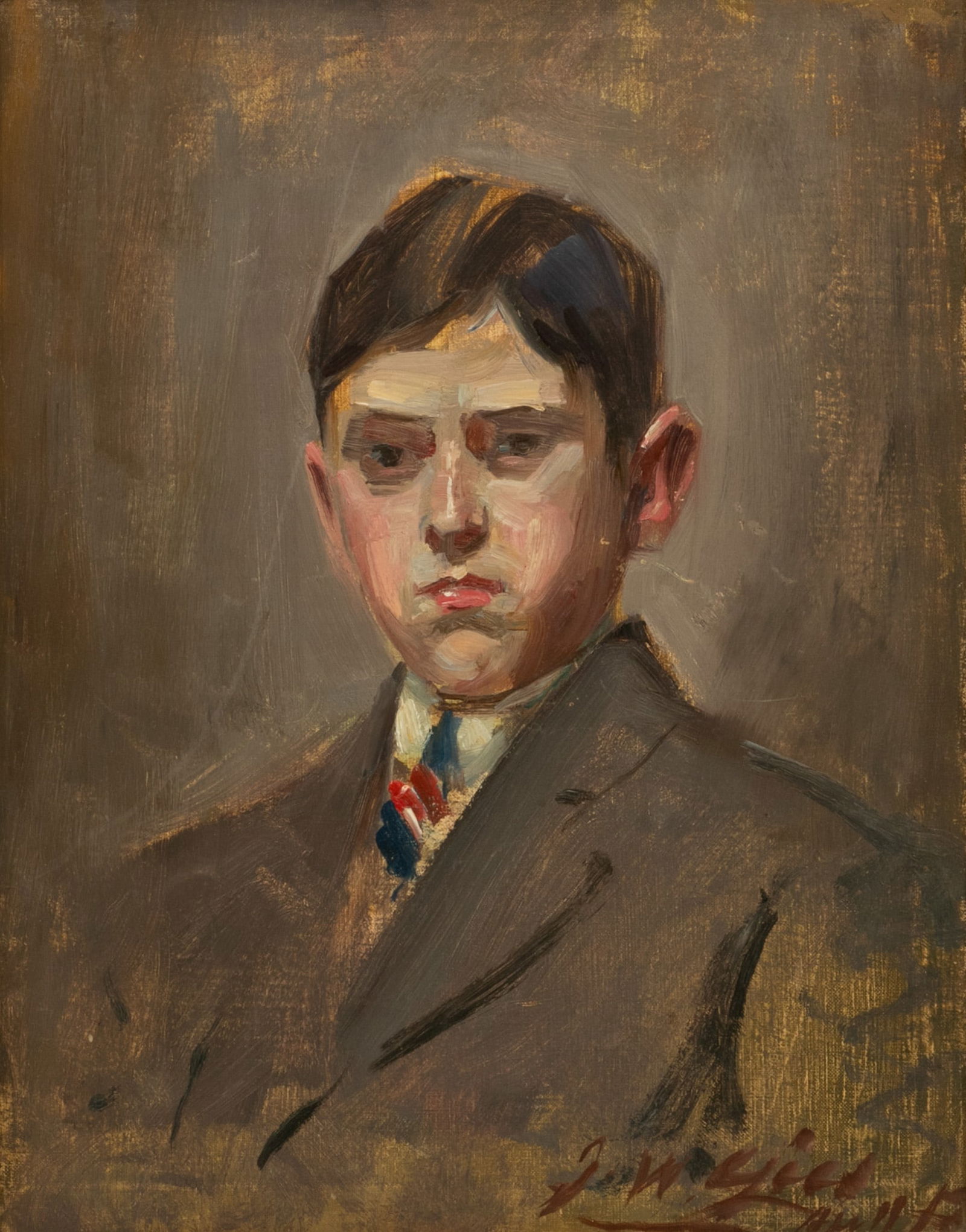 Joseph W. Gies (American, 1860-1935) Oil on Canvas Board, Ca. 1915, 'Portrait of Young Man', H (1 of 6)