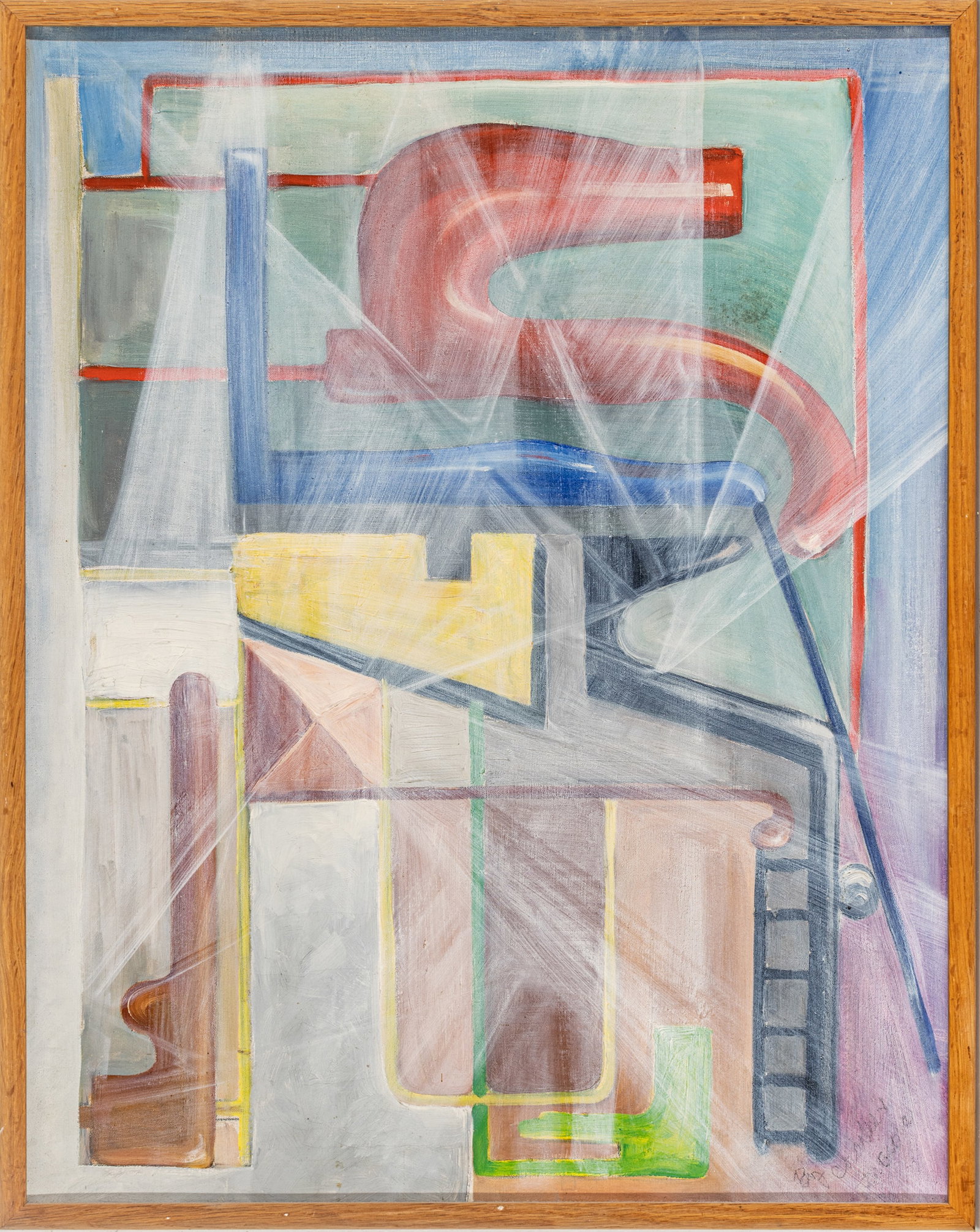Charles Di Gioia Mid-Century Modern Oil on Canvas 1950, H 28" W 22": Charles Di Gioia Mid-Century Modern Oil on Canvas 1950, H 28" W 22" Signed lower right. Modernist abstract. Provenance: Property from the Estate of Finn Bergishagen, Bloomfield Hills, MI. Dimens