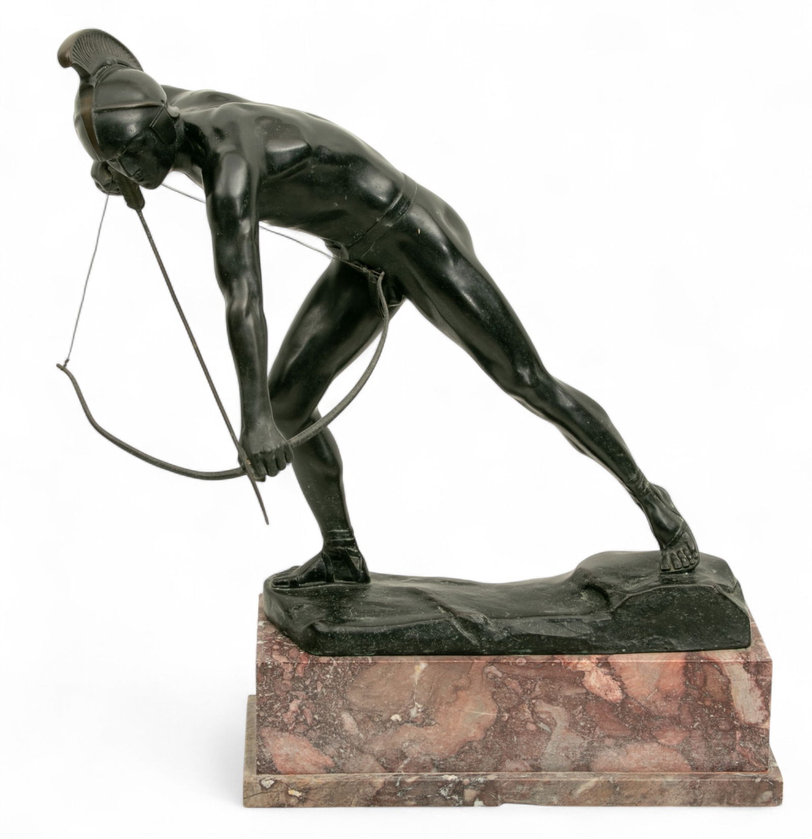 Otto Schmidt-Hofer (German, 1873-1925) Patinated Bronze Sculpture, Early 20th C., 'Classical Greek: Otto Schmidt-Hofer (German, 1873-1925) Patinated Bronze Sculpture, Early 20th C., 'Classical Greek Archer', H 16.5" W 10" L 20" Signed at the base. Dark brown patina. Semi nude classical Greek archer