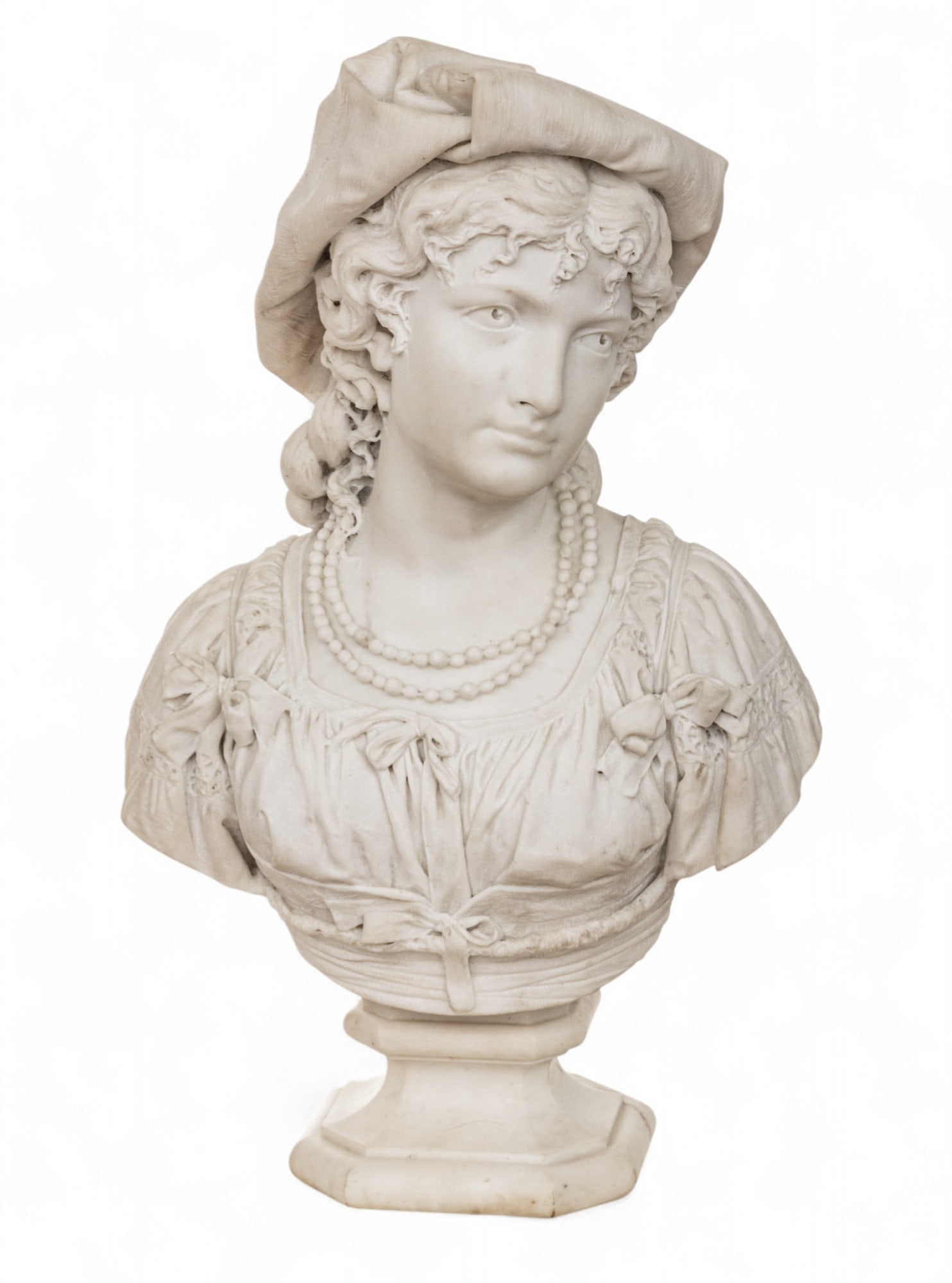 Pietro Calvi (Italian, 1833-1884) Carved Carrara Marble Bust of a Young Woman, H 28" W 16" (1 of 16)