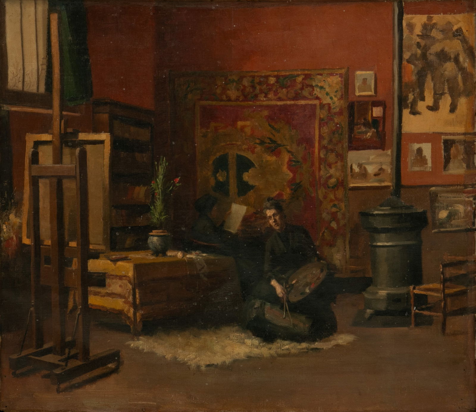 Laurits Regner Tuxen (Danish, 1853-1927) Oil on Canvas 'Interior of the Artist's Studio', H 20" W (1 of 4)