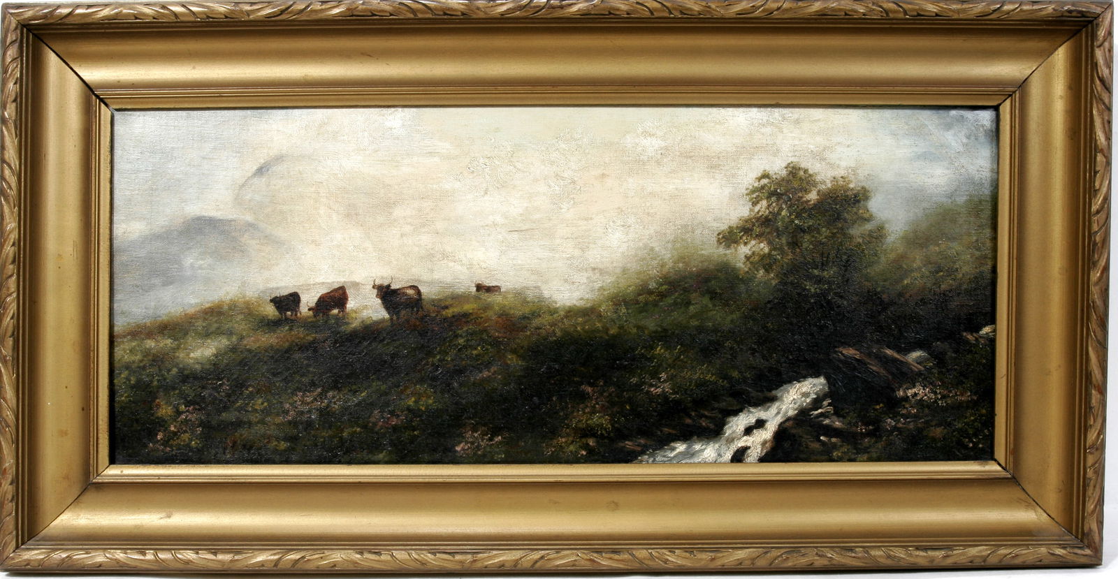 Scottish Oil on Canvas, Late 19th C., 'Scottish Highlands', H 9" W 22" Frame Size: H 16.5" W 29.5" (1 of 3)